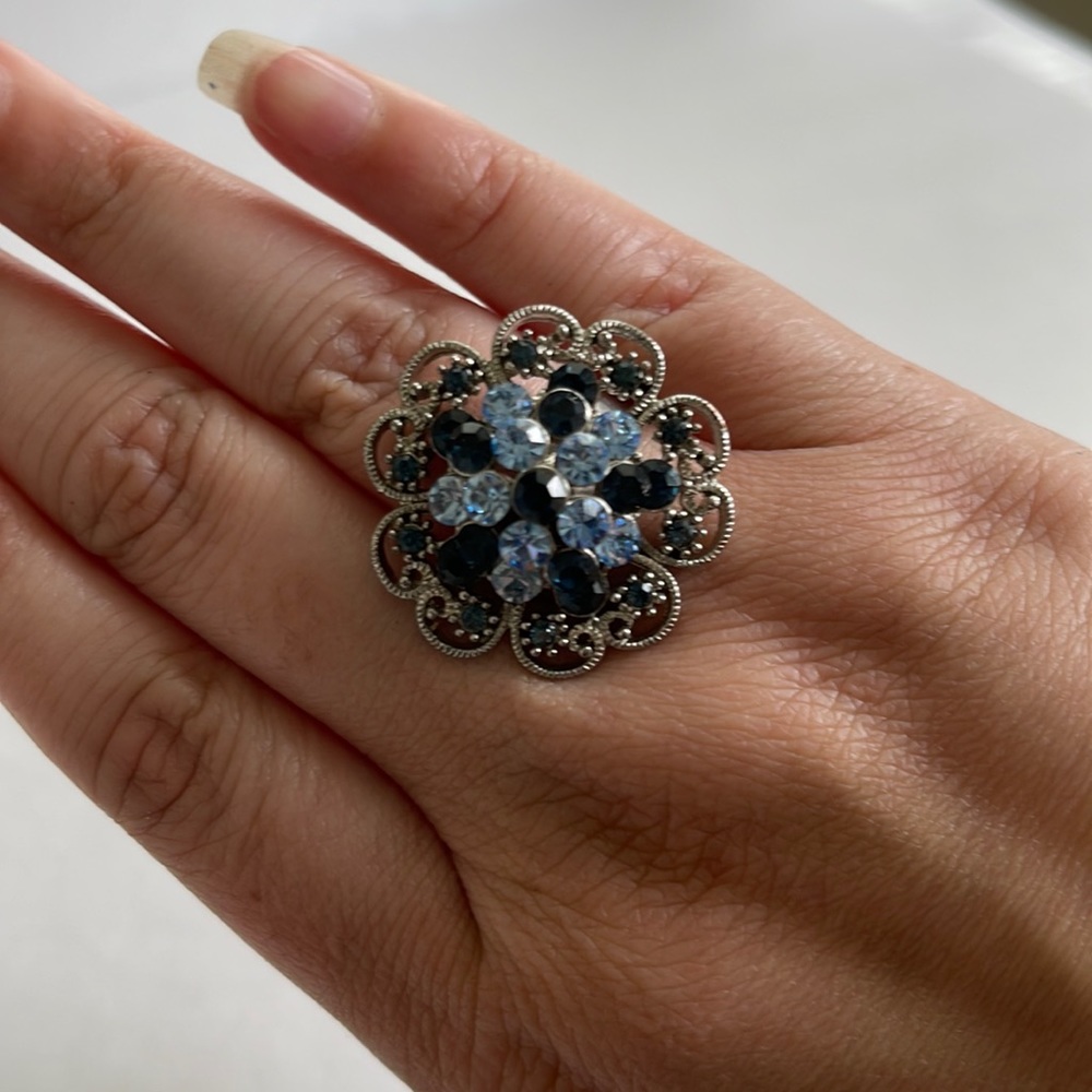 Shades of Blue Floral Scroll Adjustable ring